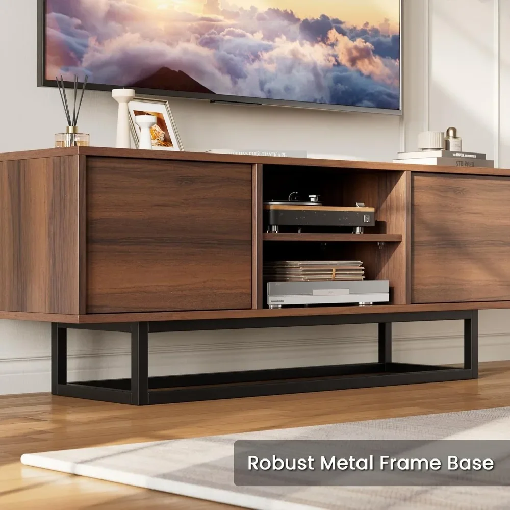 

TV Stand, Modern TV Console Small Entertainment Center with Sturdy Metal Base, Push-to-Open Doors and Soft-Close Hinges