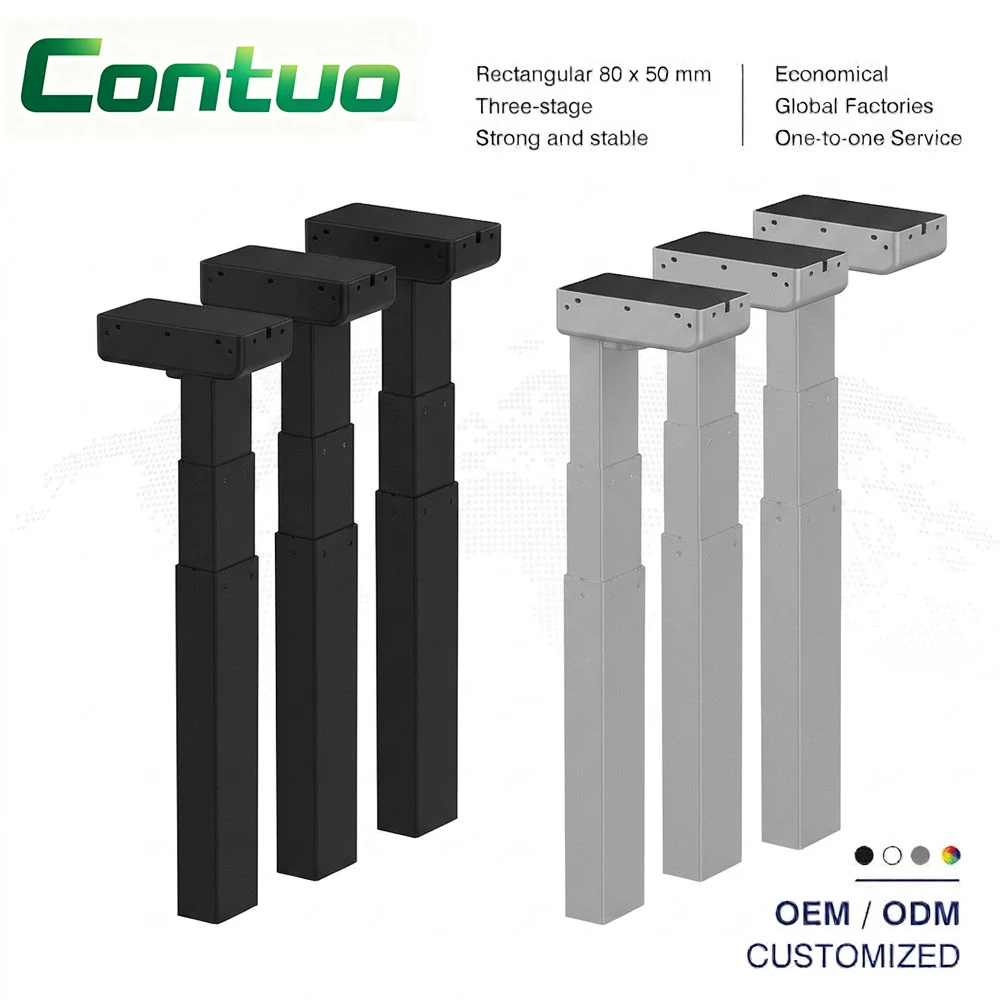 24VDC 800N Load 3-Stage Telescopic Lifting Column Steel Electric Linear Actuator 650mm Stroke for Height Adjustable Bench
