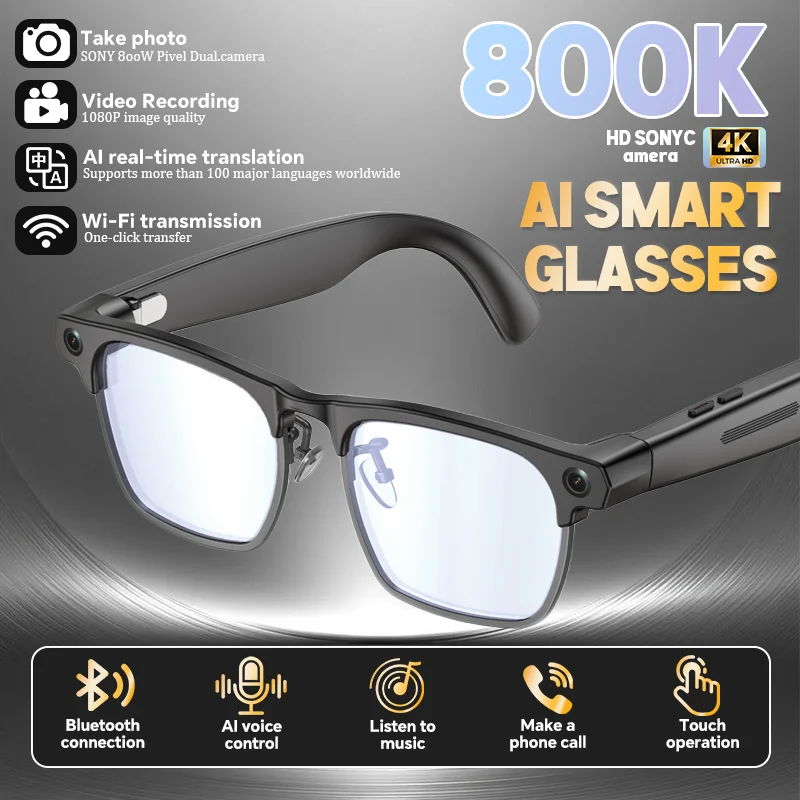 2026 New AI Smart Glasses Business Half Frame 800W Pixel HD Video Recording Real-Time Translation Bluetooth Call Wearable Device