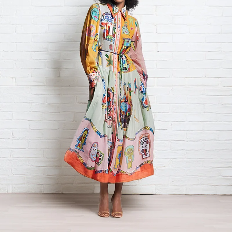 Robe à col floral pour femmes 2026, robe à manches bouffantes et taille smockée, robe mi-longue fluide en A pour le printemps