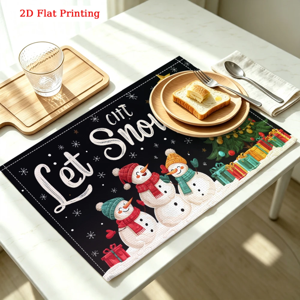 Let It Snow Snowmen Christmas Tree Kitchen Placemat Coaster Linen Pad Dish Coffee Cup Table Mat 30x40cm Home Decor