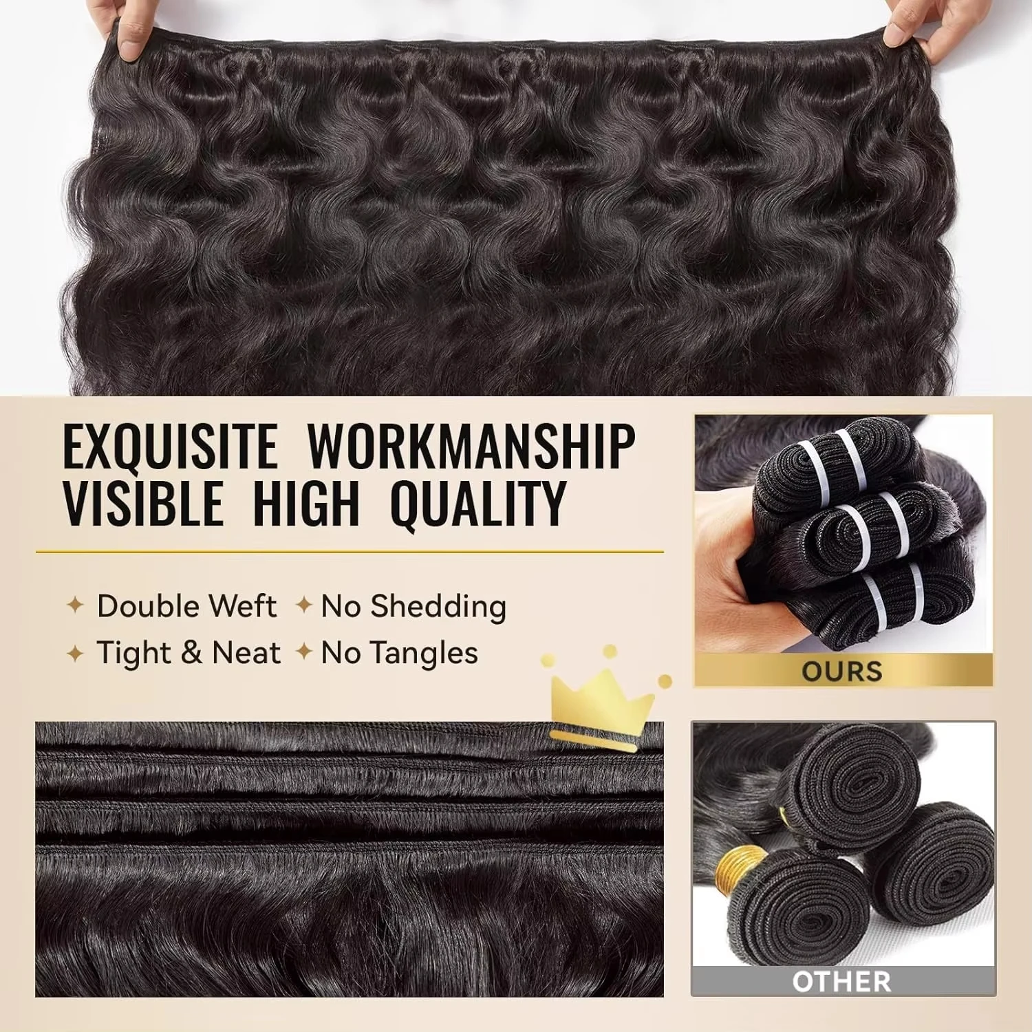 Natural Black Body Wave Indian 100% Human Hair Weave 1 3 4 Bundles Water Wave Raw Virgin Remy Doule Drawn Wholesale Tissage