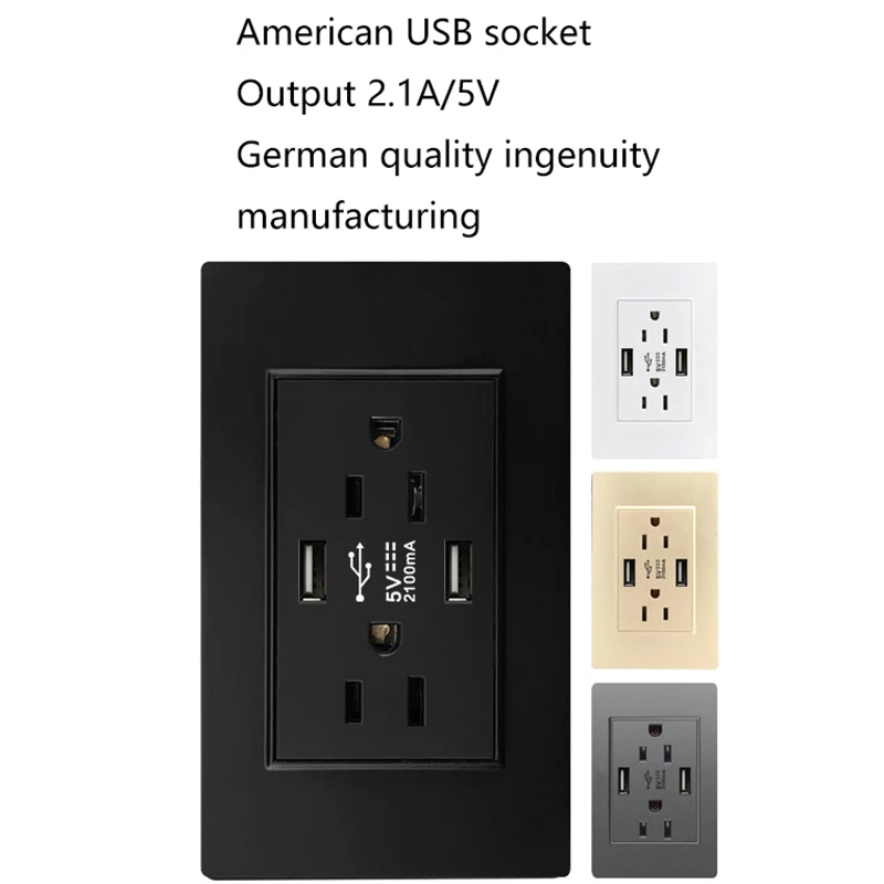 

1pc US Standard Wall Socket With USB Type-C Charging Port 5V 2.1A, 118*72mm PC Panel