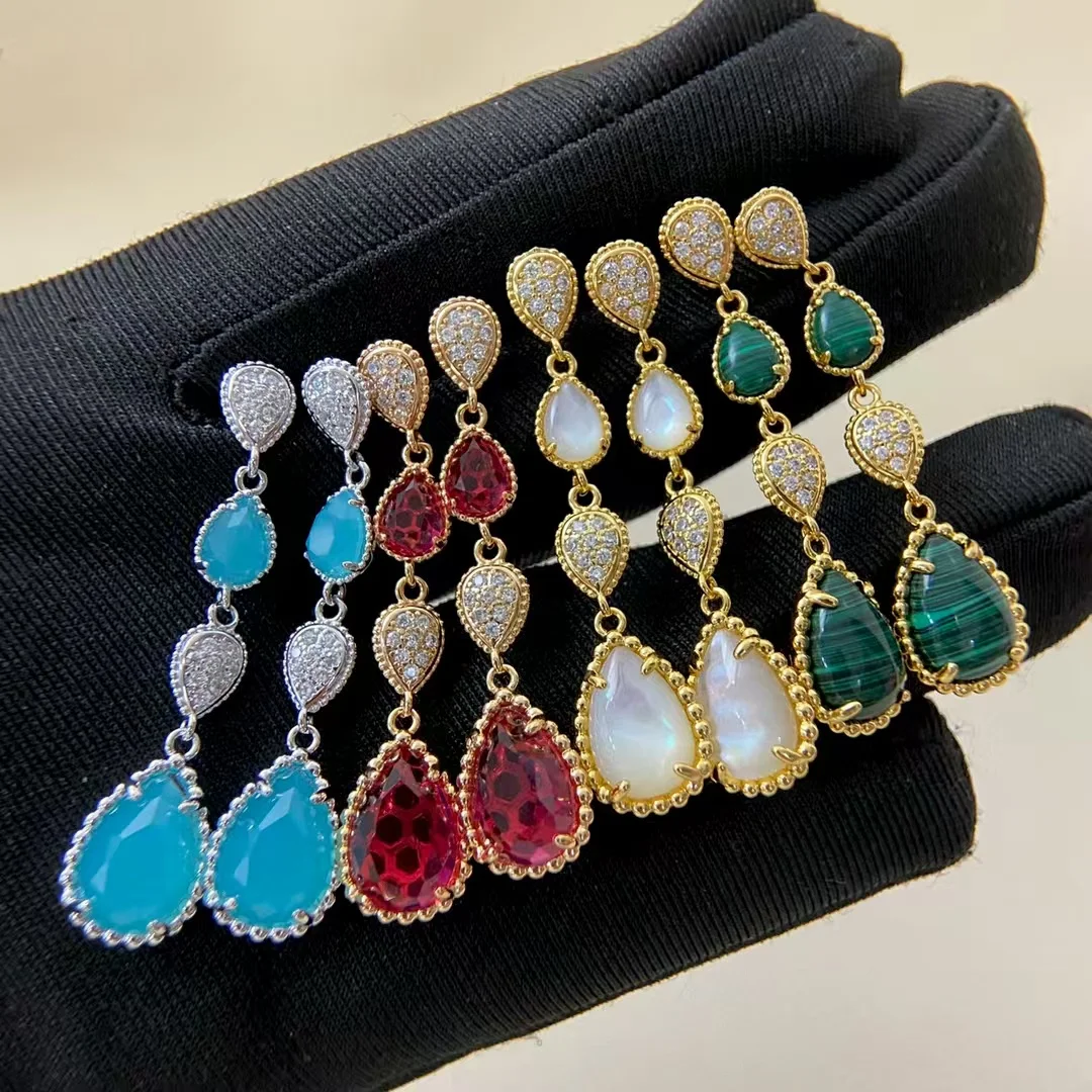 

BOU Bohemian teardrop earrings, pure silver plated with 18k rose gold, stud earrings, long earrings, light luxury and niche