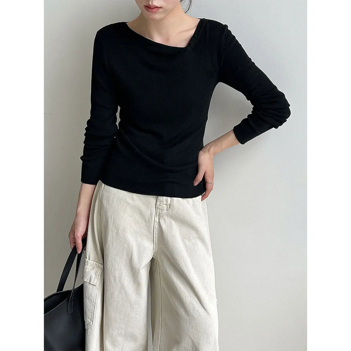 UMI MAO الكورية نمط الصوف الأعلى غير النظامية تويست تصميم فريد المتخصصة محبوك سترة الخريف جديد كم طويل بلايز فام