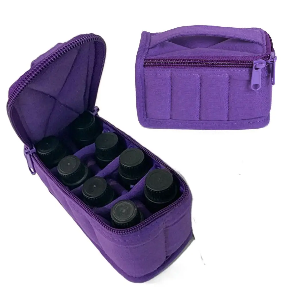 8-Grid Essential Oils Carry Case Shockproof Moisture-proof Cotton Manicure Polish Storage Bag Handle Large Capacity