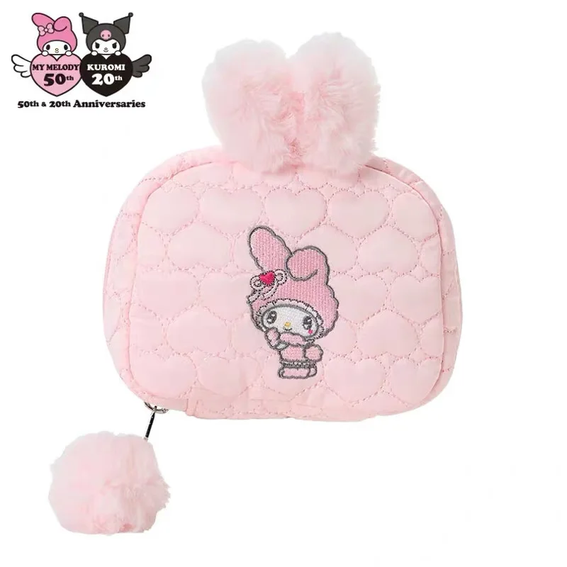 Anime My Melody Kuromi Cartoon Plush Coin Purse Kawaii Portable Lipstick and Miscellaneous Storage Bag Gift for Friends