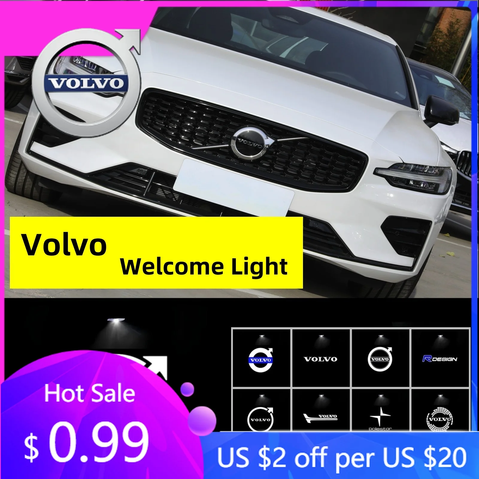 

Колпаки ступиц 2 шт. Автомобильный светодиодный дверной светильник для Volvo Аксессуары XC40 XC60 XC90 S60 S90 V40 V60 V90 Логотип проектора Ghost Shadow Li
