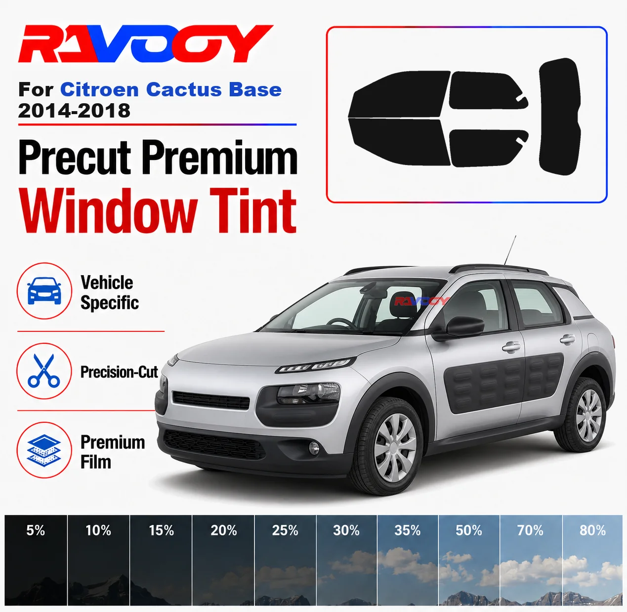 Premium Precut Window Tint Kit Front Rear Windows Rear Windshield For Citroen Cactus Base 2014-2018 Car Solar Nano Ceramic Film