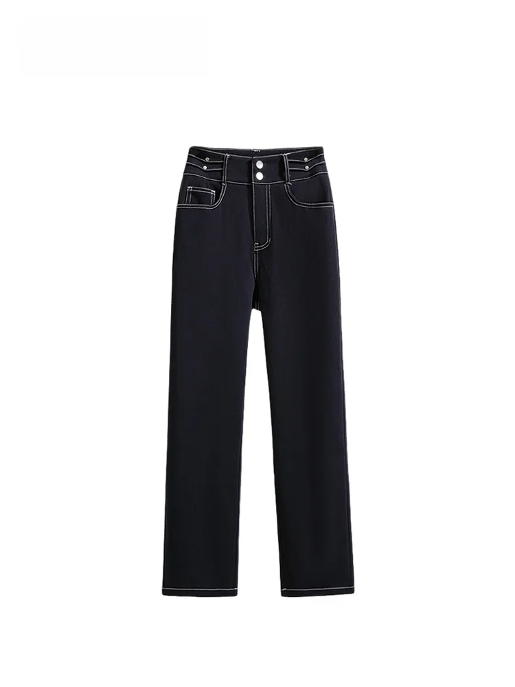 

Джинсы прямого кроя с высокой талией для женщин больших размеров, модные повседневные брюки, осенние, стройнящие, универсальные, трендовые.