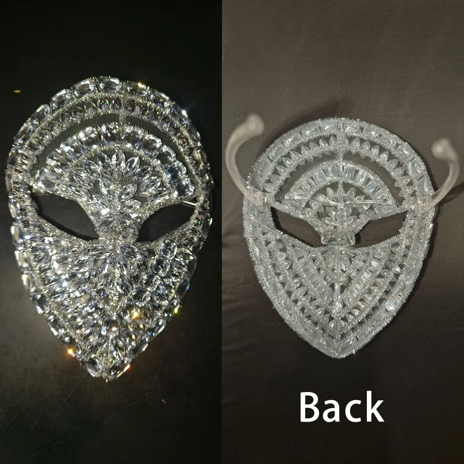 Sexy Sliver Luxury Rhinstones Men Cos play Horror Mask  Accessorie Party Dance Singer Stage Gogo Costumes Rave Festival Wear