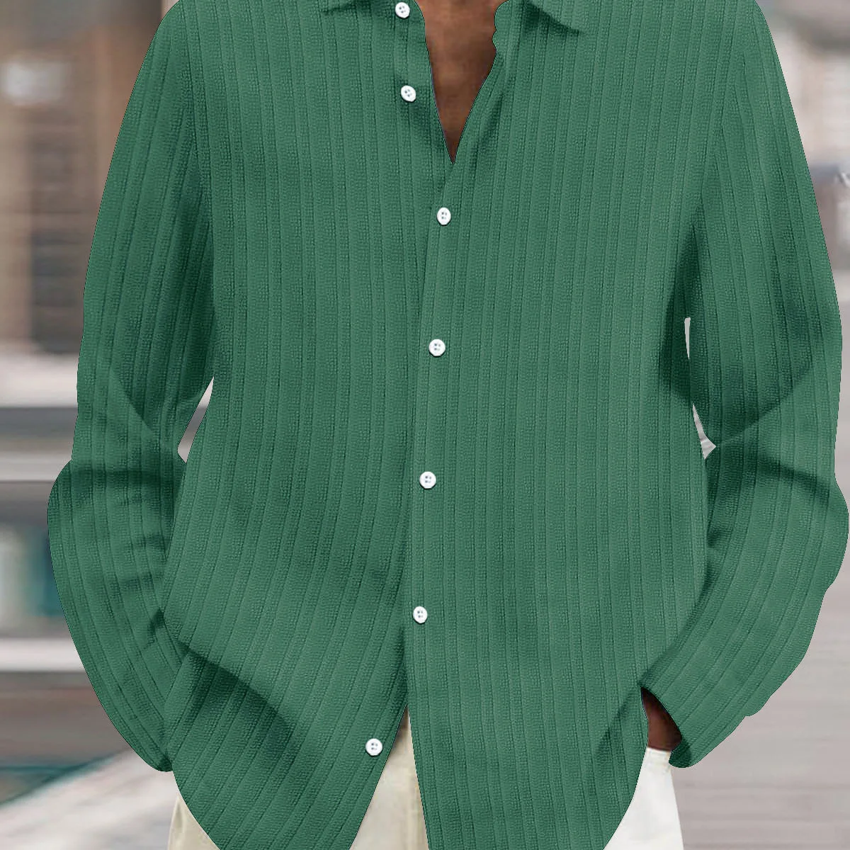 Men's high-quality casual shirt with striped solid color daily top, lapel button cardigan, spring and autumn men's streetwear