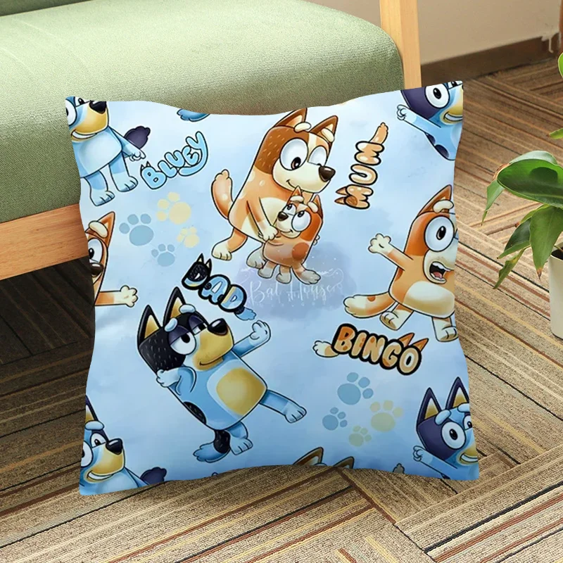 Bluey Bingo Pillowslip Cartoon Anime Square Plush Cushion Printing Pillowcase Home Bedroom Decoration Kids Birthday Cute Gift