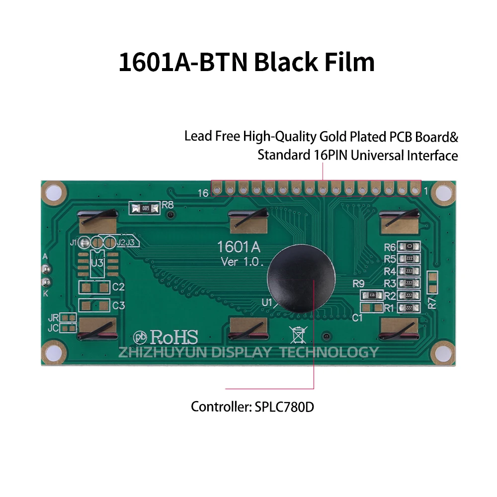 Lcd1601A Serial LCD Display Screen BTN Black Film Orange Font English LCD Display Screen 80*36 1.5 Inches