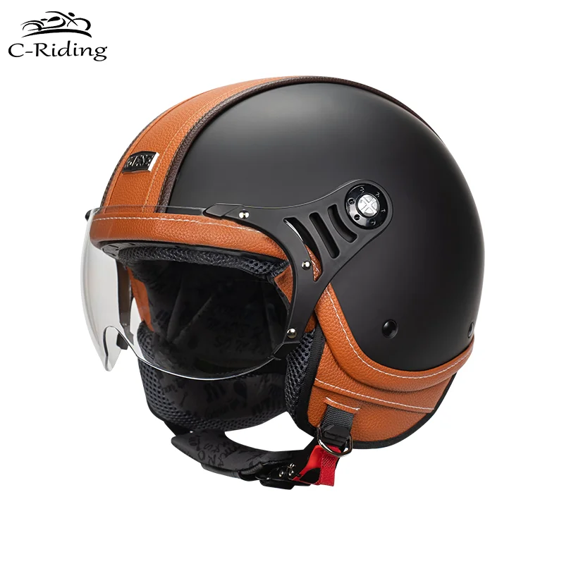 

Newest Personalized Open Face Motorcycle Helmet Black Orange Helmet Vintage Retro Scooter Riding 3/4 Jet Casco DOT ece