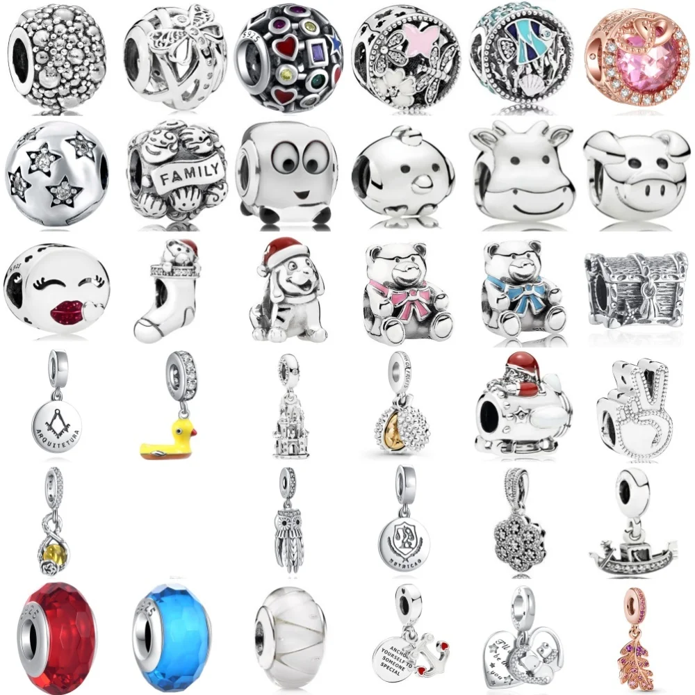 

925 Silver Chicken, Cow, Pig Bead Boat Pendant Suitable for European Original Bracelet DIY Accessories Women's Exquisite Jewelry
