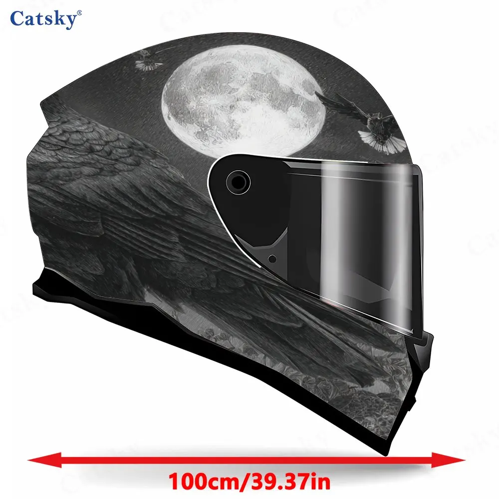 Moonlit Night Cold Raven Pattern Helmet stickers , PVC Material Multifunctional Helmet Stickers, Scratch-Resistant & Fade-Proof,
