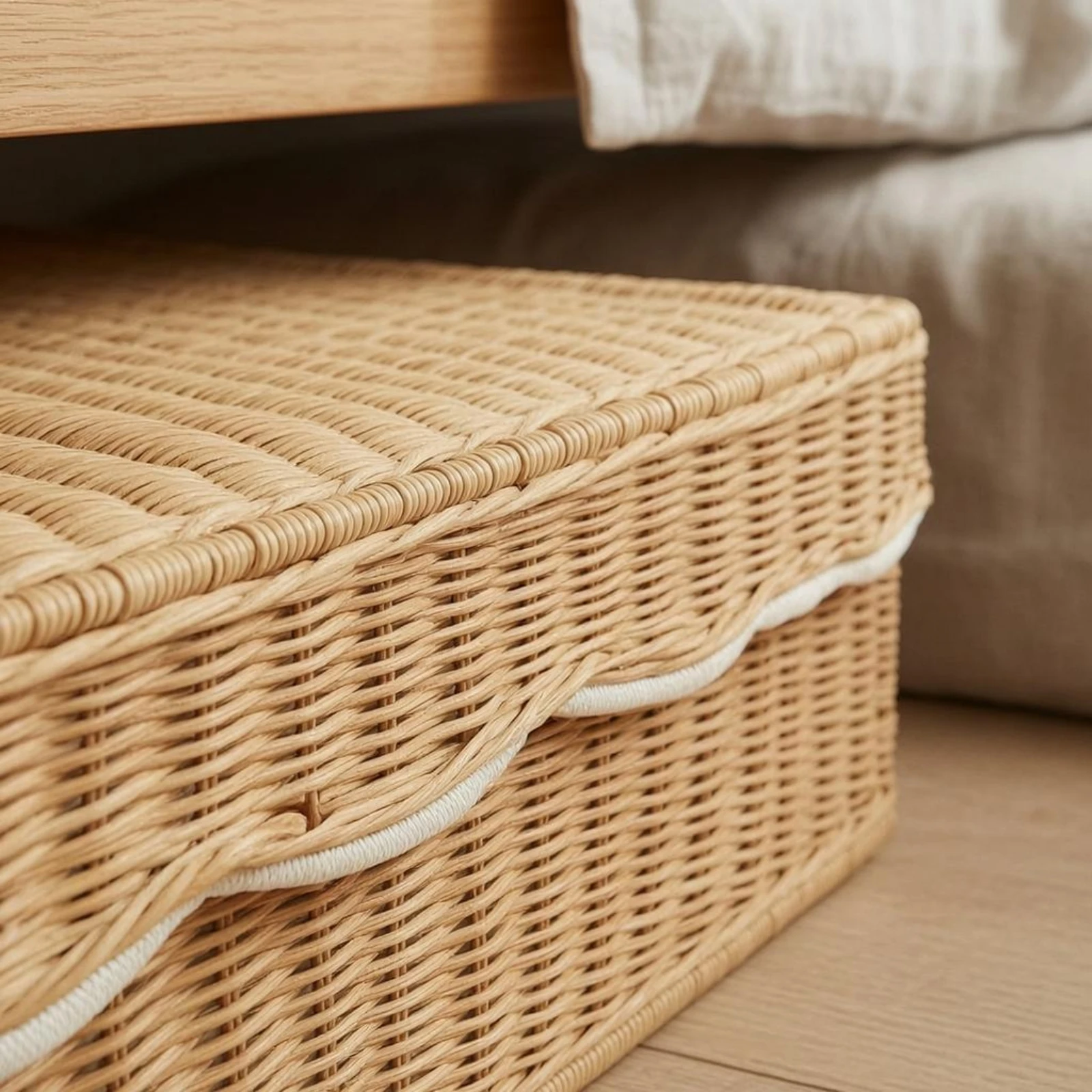 

Rattan Storage Box Woven Lidded Storage Basket Home Organizer Space Saving Large Capacity