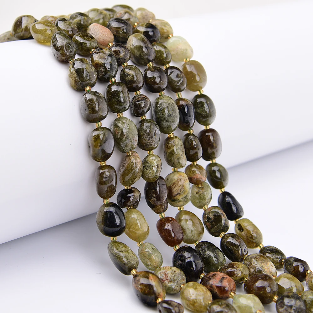 APDGG 2 Strands Natural Green Demantoid Garnet Stone Smooth Irregular Nugget Loose Beads 15.5'' Jewelry Making Accessories