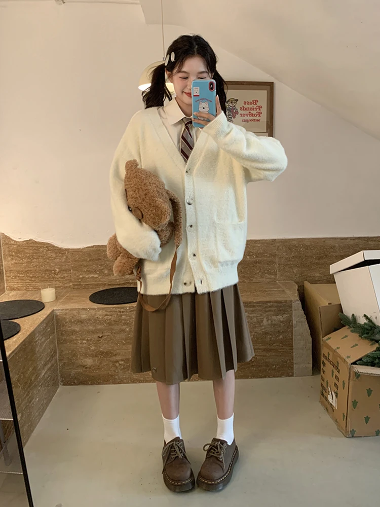 

Tokyo Annual JK orm Sweater Jaet Women's White Top Warm School New Loose Knitted Open Cardigan Spring Sweet Sle