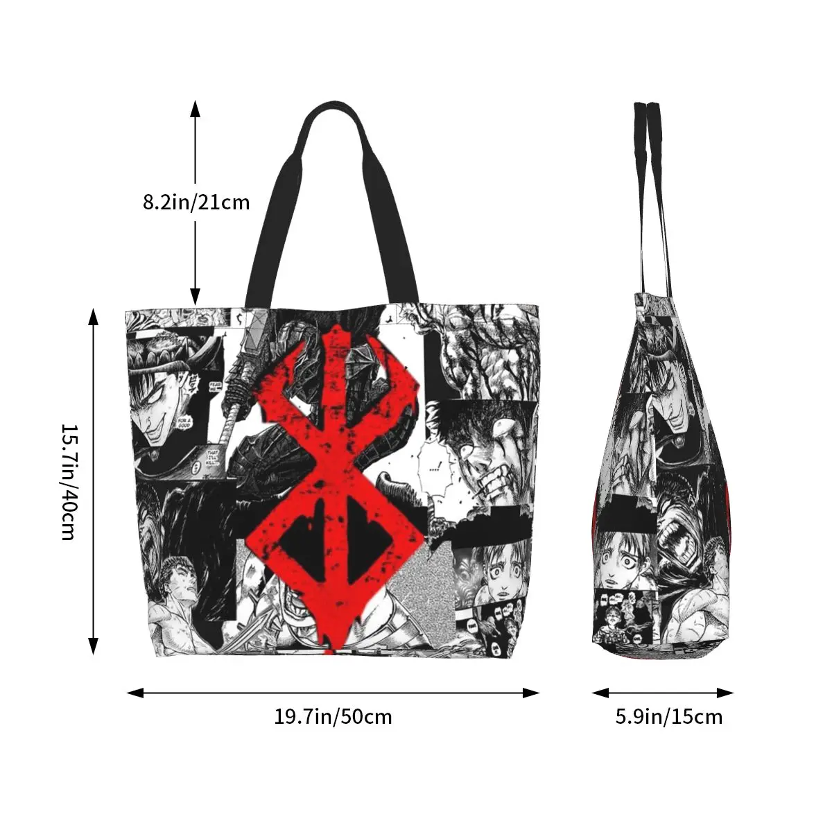 Japan Anime Berserk Swordsman Manga Guts Shopping Tote Bag Canvas Large Capacity Shoulder Bags Shopper Grocery Handbag for Women