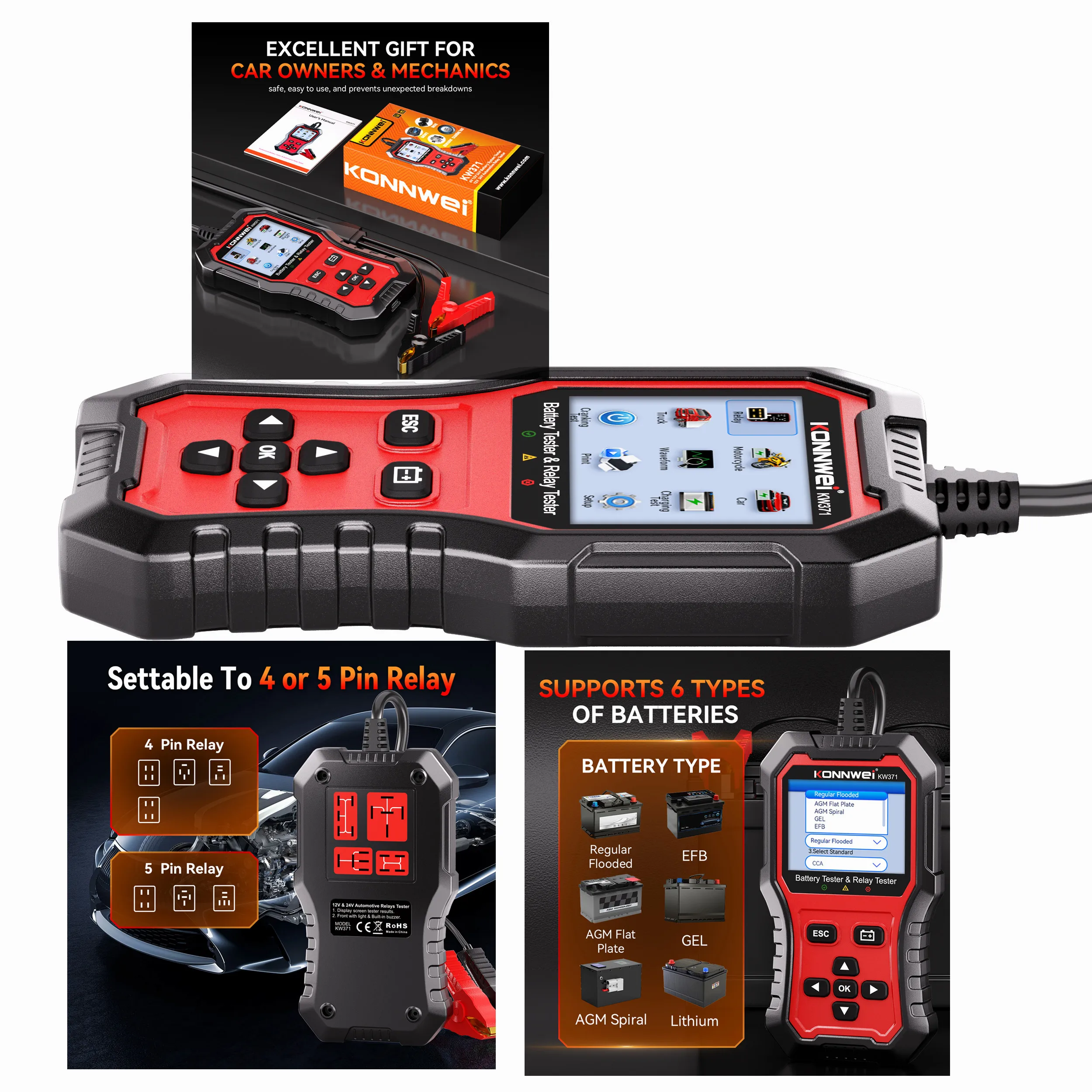 

KW371 Professional 2 in 1 Tester Battery Health Monitor and Relay Checker Free Print Free Update
