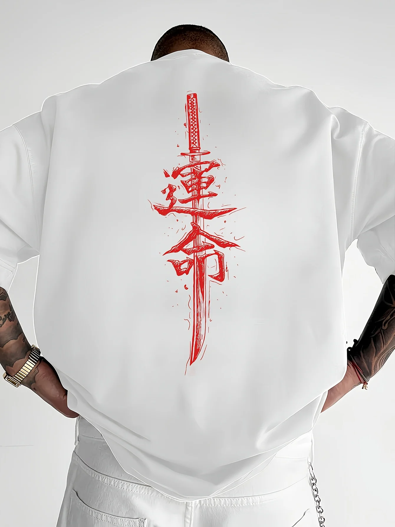 Japanese Samurai Sword Print 100% Cotton Trend Men Women T-shirt Summer Autumn Daily Outdoor Sports Party Casual Short Sleeve