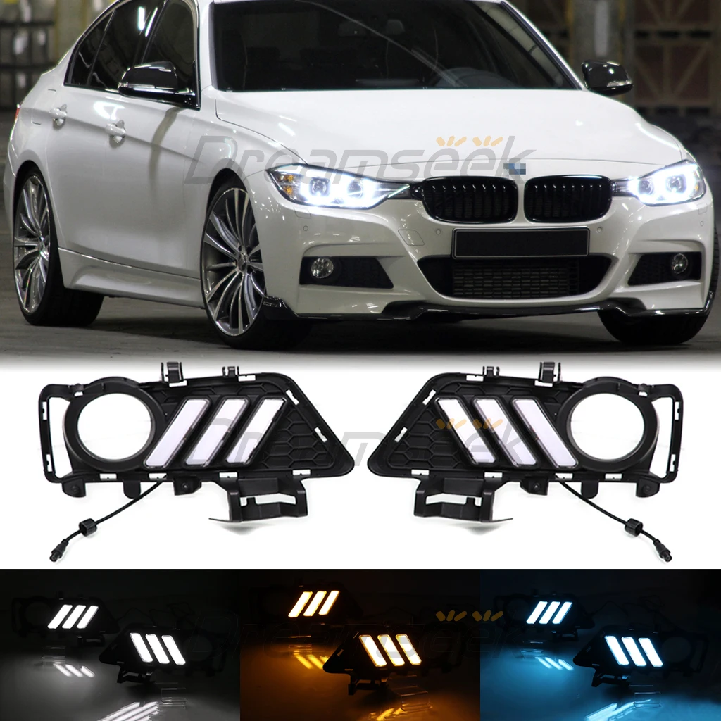 LED DRL Daytime Running Light for BMW 3 Series F30 F35 M Sport 2012 2013 2014 2015 2016 2017 2018 2019 Fog Lamp Cover W/ Turn