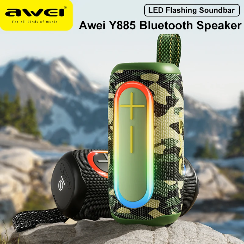 Awei Bluetooth speaker LED flashing bar speaker Portable indoor and outdoor 360° panoramic surround TWS hi-Fi speaker support TF