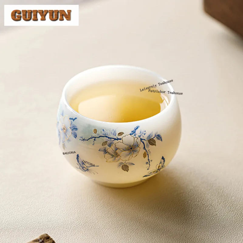 Ice Jade Porcelain Golden Thread Dream Butterfly Teacup Zen Tea Bowl Set Of Cups Tea-tasting Smelling Cup Chazhan Master Cups