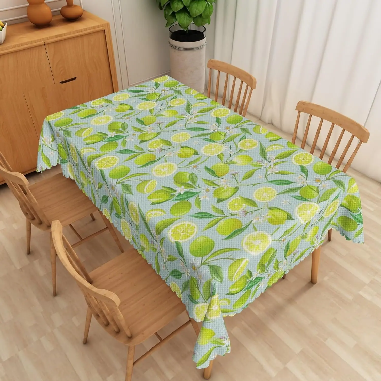 Summer Green Lemon Leaves Printed Tablecloth for Table Decor Washable Farmhouse Kitchen Dining Table Cloth Holiday Party Decor