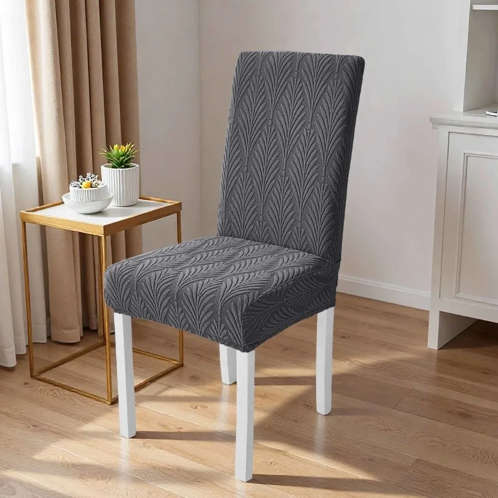 1/4pcs High-Back Stretch Dining Chair Cover Woven 3D Leaf Jacquard Chair Cover Scratch Proof Washable Fabric Chair Slipcover