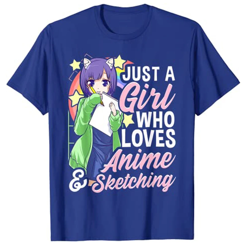 Anime-Girl Just A Girl Who Loves Anime and Sketching Drawing T-Shirt Kawaii Japanese Cartoon Tee Tops