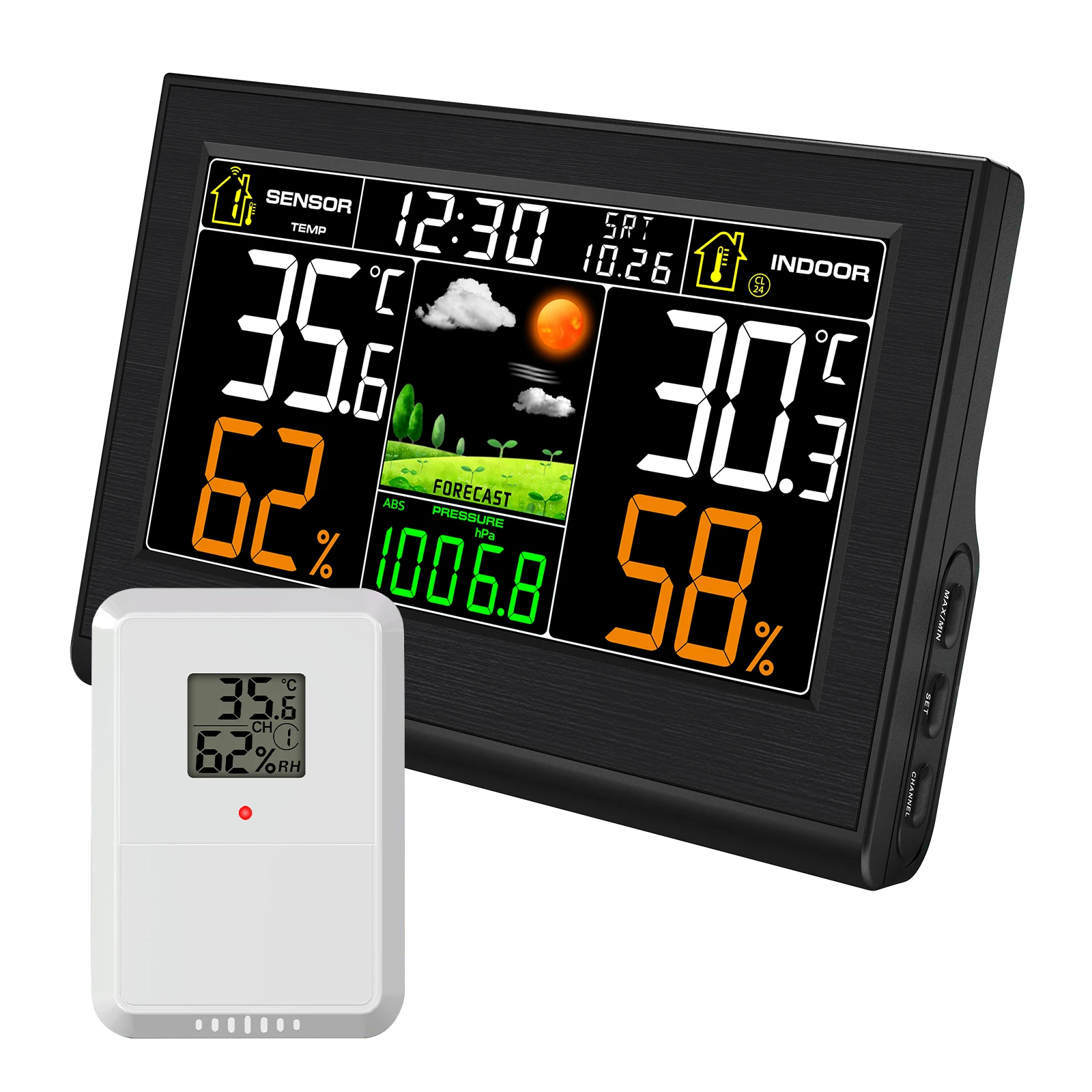 Weather Station Indoor - Drahtlose Wetterstationsuhr mit 8-Kanal-Fernsensor, Innen-/Außentemperatur- und
