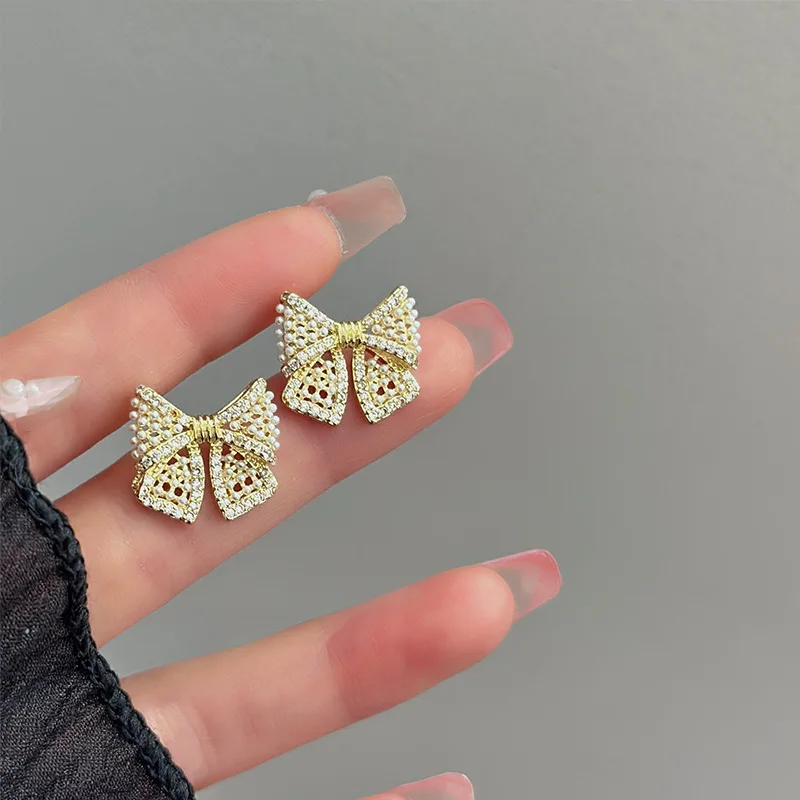 الكورية موضة جديدة Bowkont قرط الاذن المرصع تقليد أقراط اللؤلؤ للمرأة الكلاسيكية الذهب والفضة اللون ارتداء اليومي مجوهرات هدايا #1