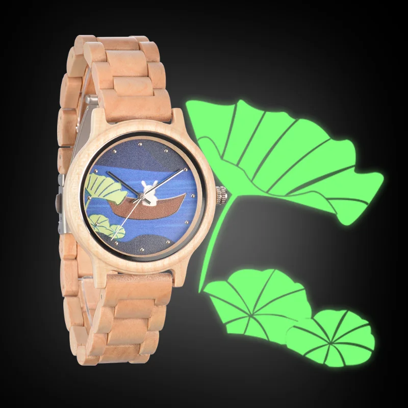 Orologio in legno per donna Design unico orologio da polso leggero a vento orologi Casual e alla moda con cinturino in legno luminoso