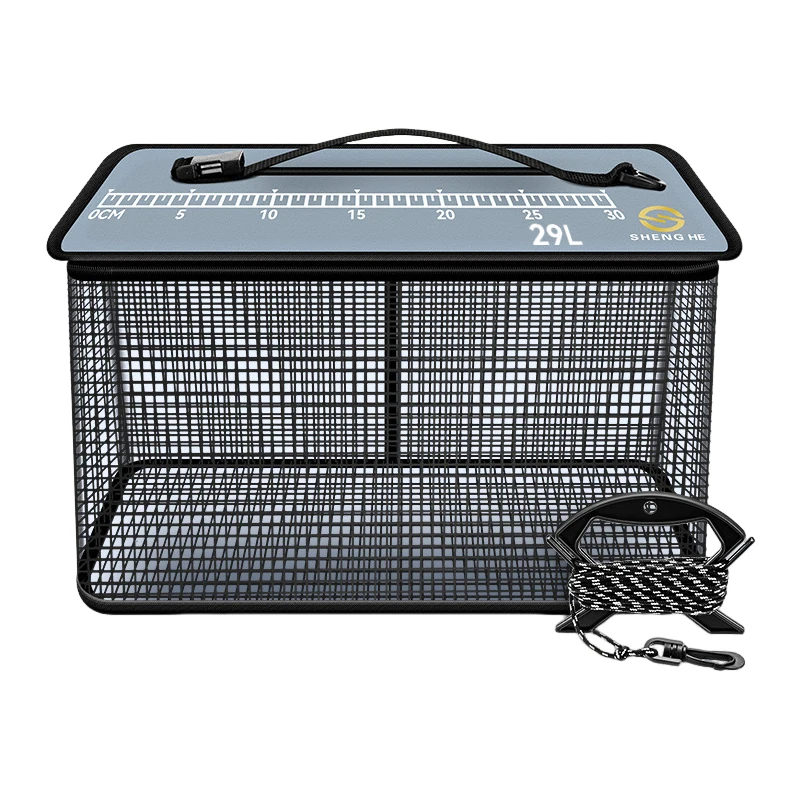 Folding Fish Guard Net 17/22/29L Live Fish Barreled Fishing Box Outdoor Fishing Tackle Gear Fishing Bait Storage Case Quick Dry