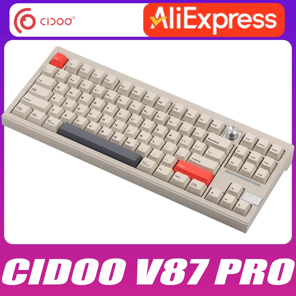 Cidoo V87 Pro Mechanical Keyboard Aluminium Alloy Three Mode Multifunctional Knob Gaming Keyboard RGB Support VIA Pc Gamer Gifts