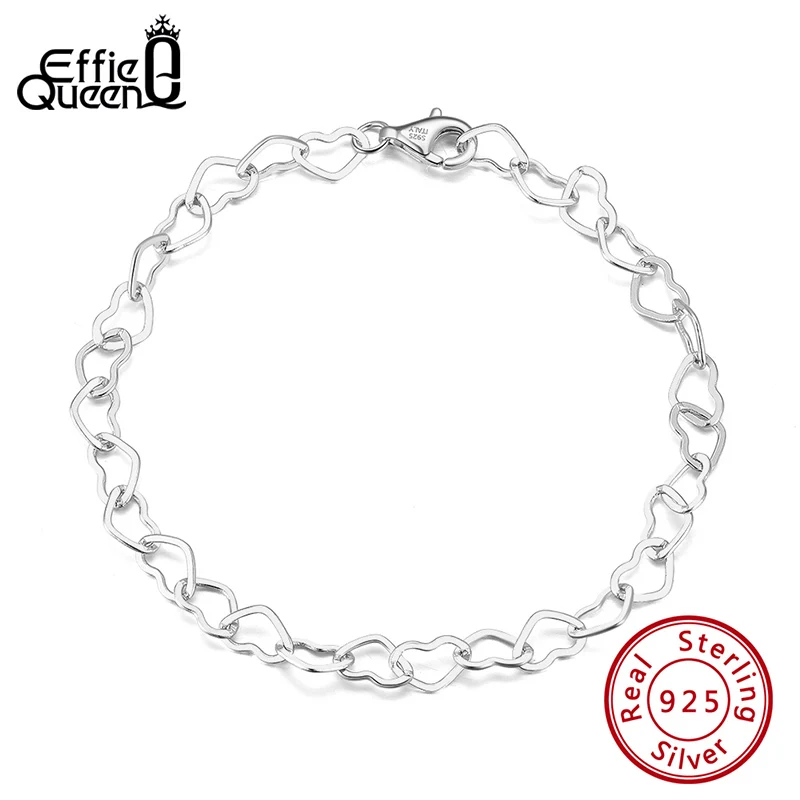 

EFFIE QUEEN 14K Gold Rolo Heart Link Chain Bracelet 925 Sterling Silver Simple Design Bracelets Jewelry Present for Women SB99