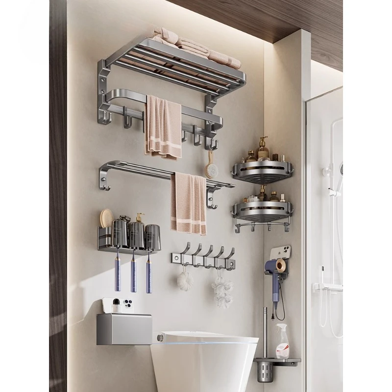 Towel non-punching toilet bathroom rack toilet bath towel integrated space aluminum shelf