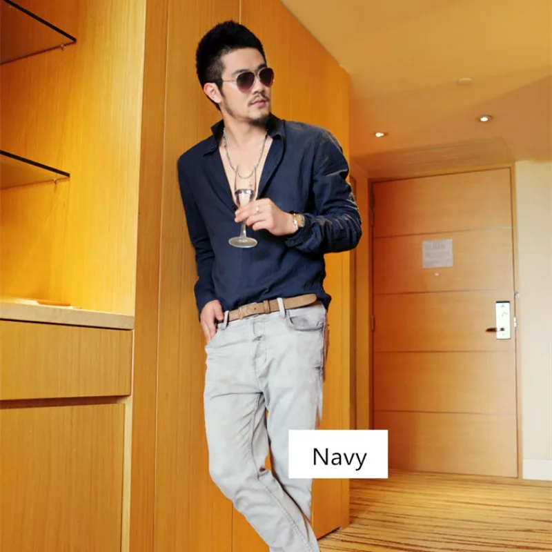 Men\'s New Thin Linen Pure Cotton Long Sleeved Shirt Without Pilling Loose Casual Top