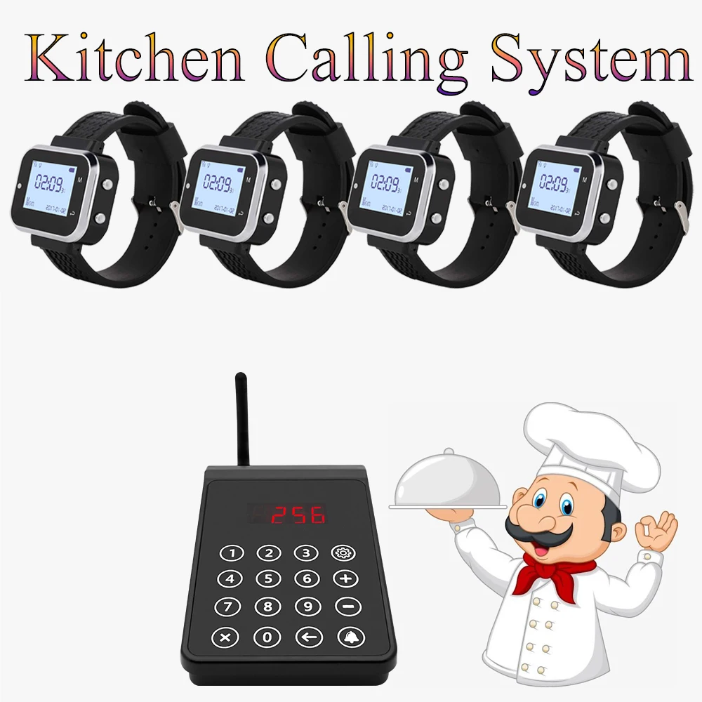 Good Quality Wireless Kitchen Calling System ( 1 Watch Pager Receiver 1 Keyboard Transmitter fo Chef ) Restaurant Waiter