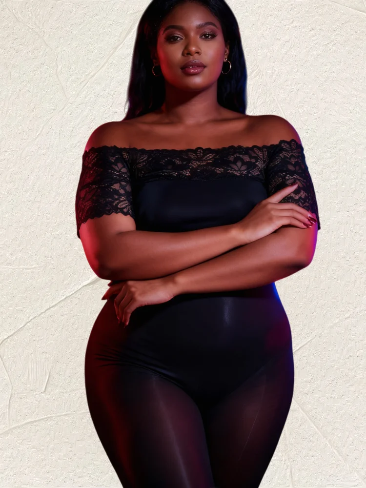 Wmstar Overall für Damen, sexy Spitze, Patchwork, eine Schulter, einteilig, eng, seidig und durchsichtig, Ganzkörper-Einteiler-Outfits, Neu