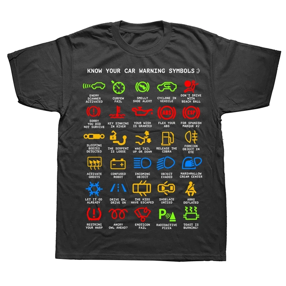 Know Your Car Warning Lights Mechanics Funny Sarcastic T Shirts Graphic Streetwear Short Sleeve Birthday Gifts T-shirt Men