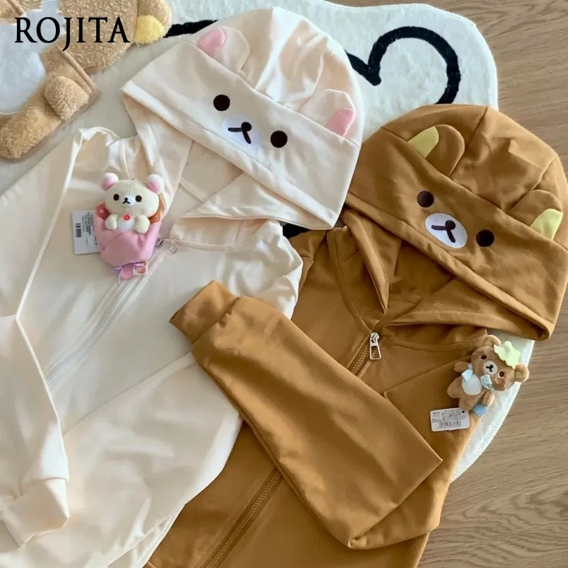 

Spring and Autumn Japanese Sweet and Cute Bear Ears Long Sleeve Zipper Jacket Female Student Casual Top Cardigan Sweater Female