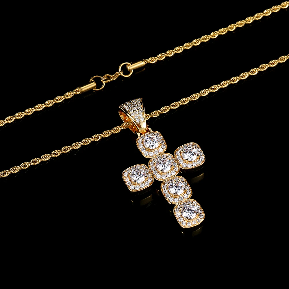 Fashion Tennis Cross Pendant Necklace Men Religious Faith Iced Out Bling Necklaces Hip Hop Jewelry Gift