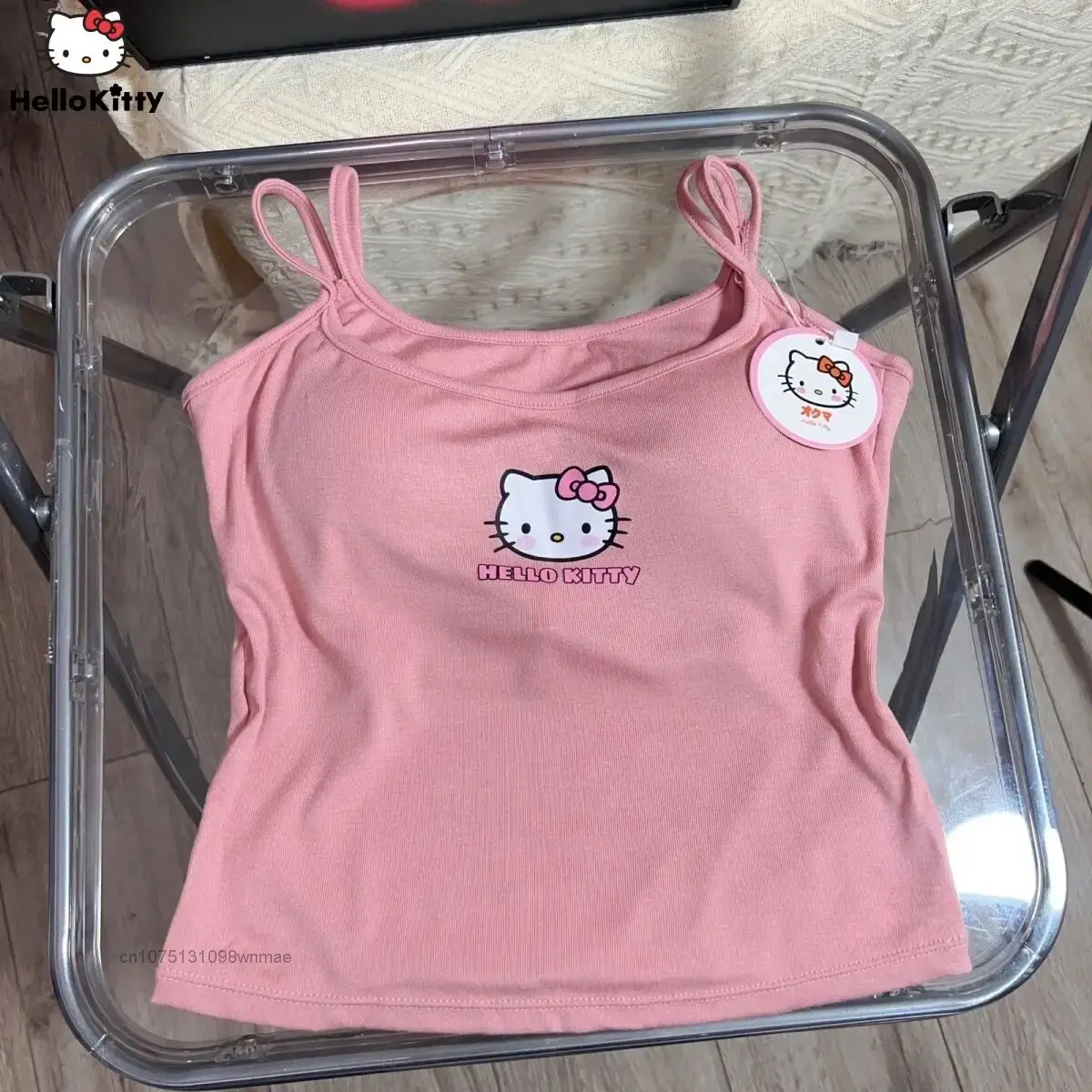 Sweet Hello Kitty Double Shoulder Straps Tank Tops for Women with Detachable Chest Pads, Y2k Sexy Girl Fake Two Piece Camis