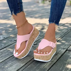 Women Summer Flip Flops Shoes Female Wedge Platform Sandal 2024 Ladies Thick Bottom Casual Slippers Black Pink White