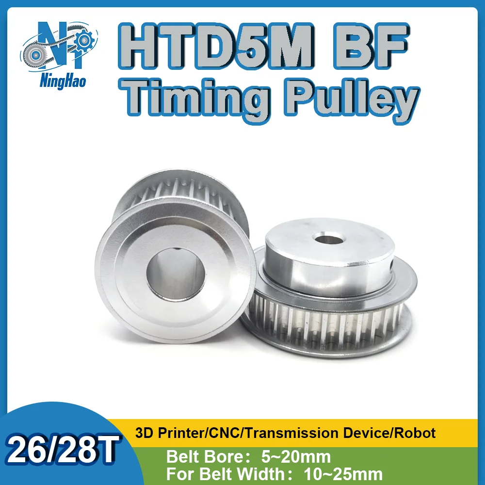 

HTD5M 26Teeth 28Teeth Timing Pulley Belt Width 10/15/20/25mm Bore 5mm To 20mm 26T 28T BFtype 5M Synchronous Wheel For CNC