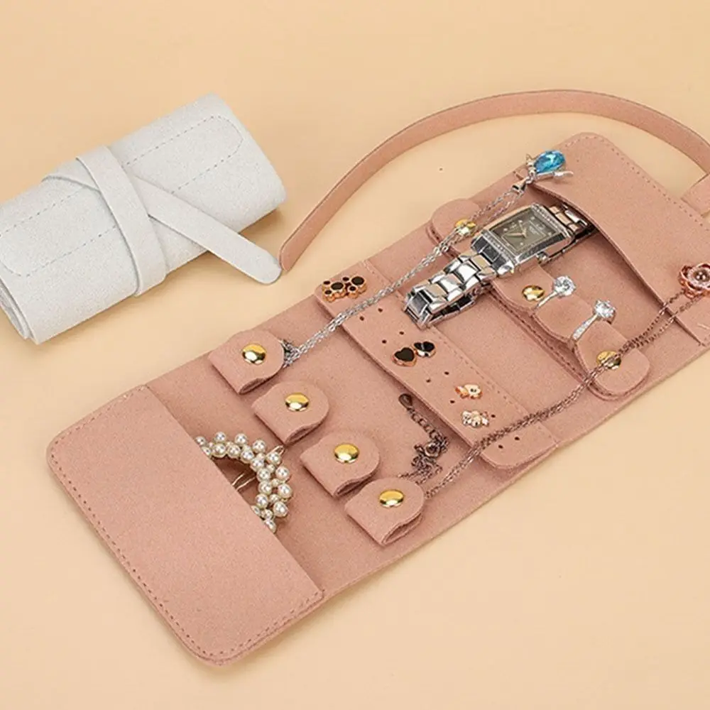 حقيبة تخزين المجوهرات لفة ، حامل المجوهرات ، تصميم قابل للطي ، جودة عالية ، بو الجلود ، منظم لفة المجوهرات متعددة الوظائف ، لينة